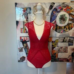 Elegant but Sexy as Hell Red Lace Bodysuit